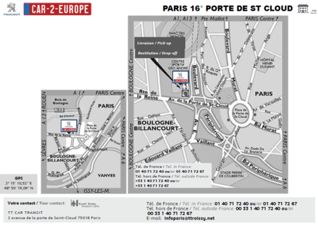 Map to Pick-up a Car Lease in Downtown Paris