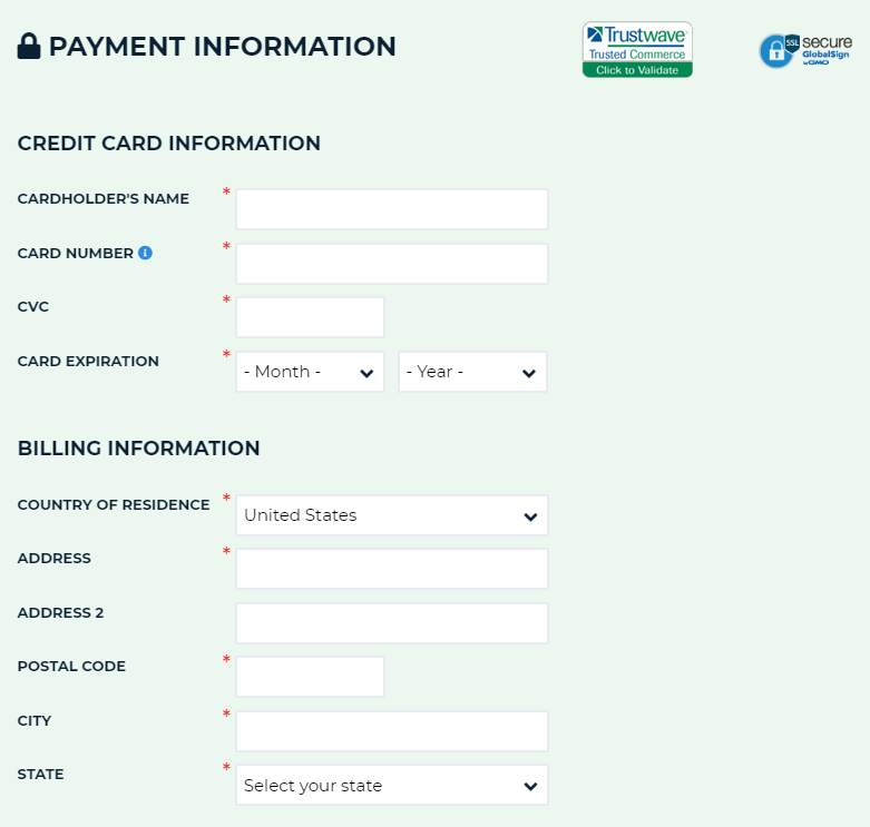 Enter your Payment Information