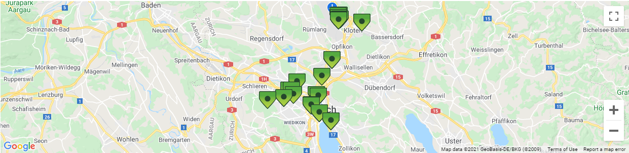Map of Zurich Car Rental Pick-up Depots